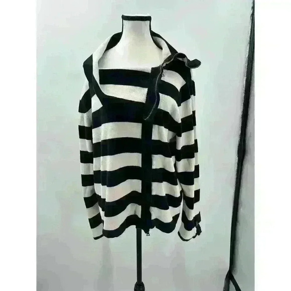 Lane Bryant Women's Black & White Striped High Collar Zip Up Cotton Jacket 18/20 - Picture 2 of 6